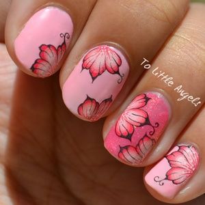 Pink Black Big Bloom - Nail Art Decal G101